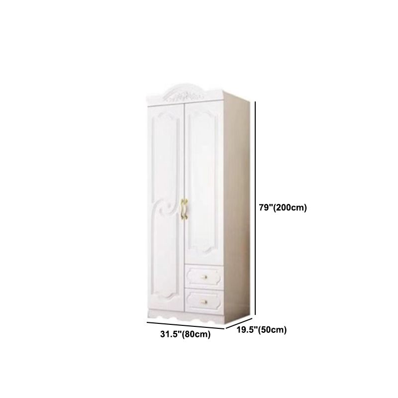 White Colour Wooden Wardrobe 2-Drawer Soft Close Door Wardrobe Closet