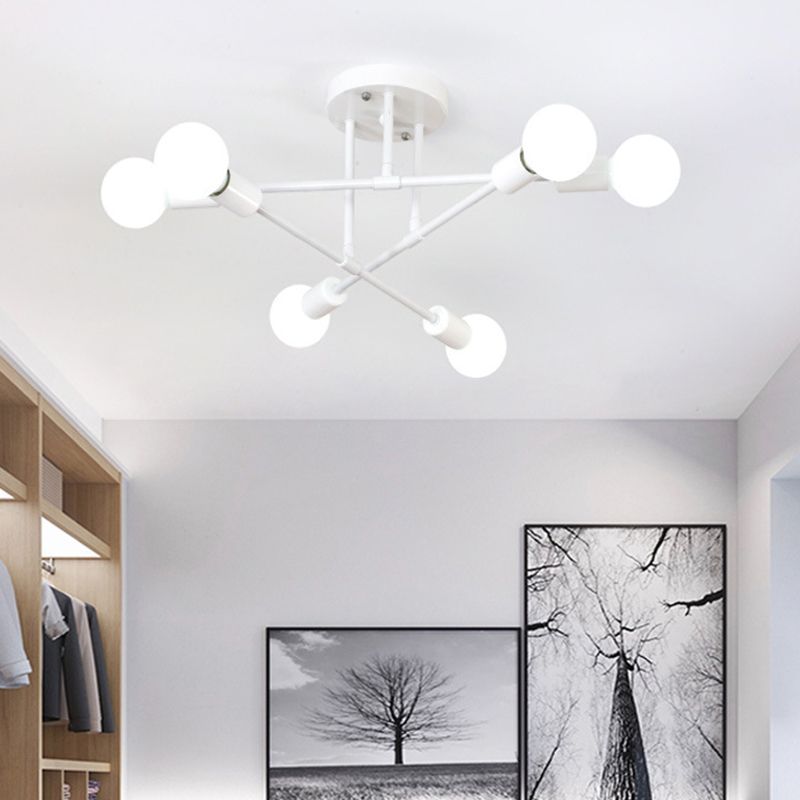 27.5" Wide Crossed Ironwork Ceiling Pendant Light Industrial Style 6-Lights Bare Bulb Semi Flush Mount Lamp for Dining Room