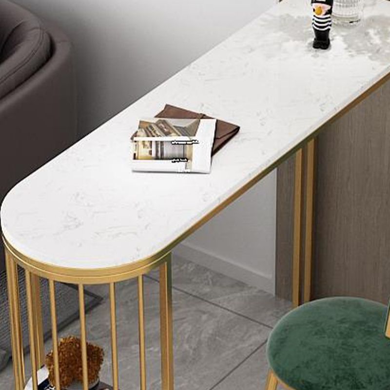 Glam Specialty White Bar Table Faux Marble Pedestal Bar Height Pub Table with Shelves