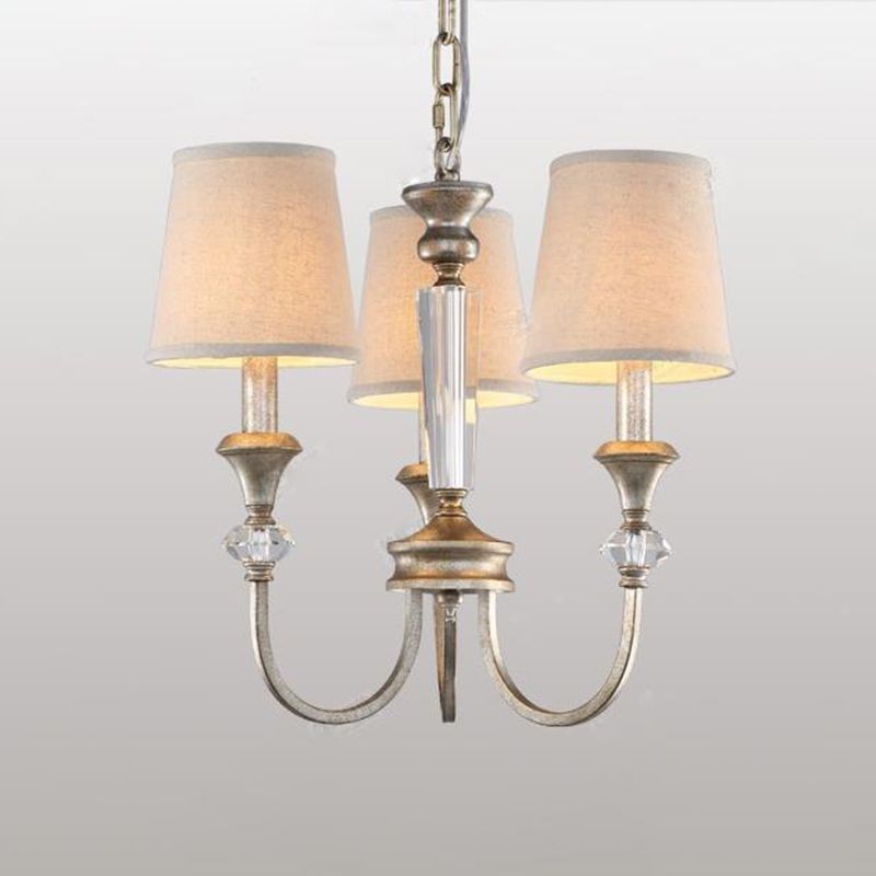 Cone Living Room Pendant Chandelier Traditional Fabric 3/6 Lights White Hanging Fixture with Curved Arm