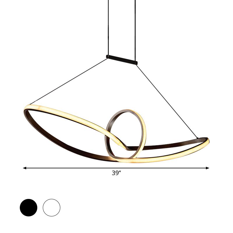 Metal Knotting Island Pendant Simplicity Black/White LED Suspension Lighting in Warm/White Light