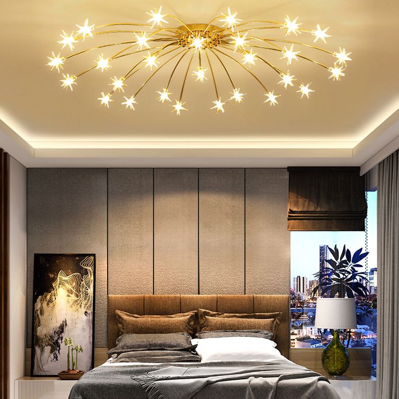 Lámpara de techo Radial Star en soporte semiempotrado LED de metal de estilo moderno y lujoso para dormitorio