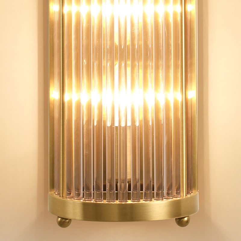 Luces de apliques cilíndricos cristalínicos transparentes Estilo moderno Lámpara de montaje de pared de 2 luces en oro