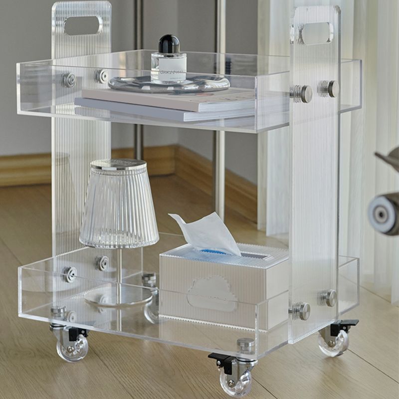 Modern Plastic Rectangular End Table Double Tier Corner Table with Storage