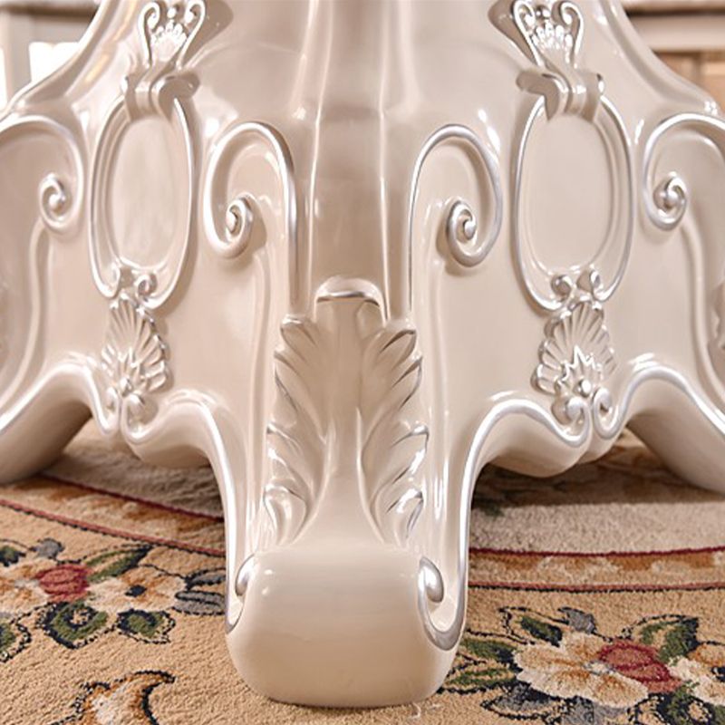 Oak Wood Base Victorian Dining Table Round Marble Top Table with Pedestal