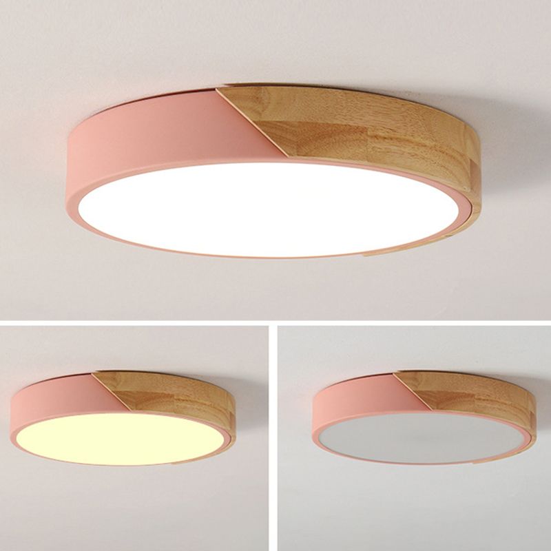 Plafonnier à 1 lumière en bois clair de forme ronde Macaron de style moderne pour le salon