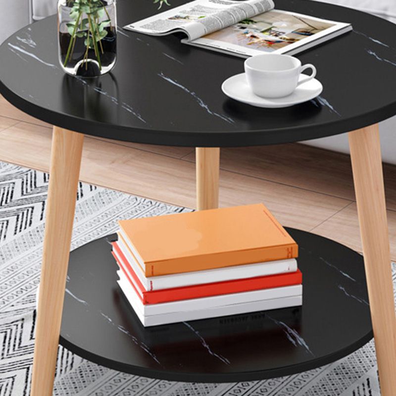 Contemporary Wooden Single Coffee Table 3 Legs Round Cocktail Table