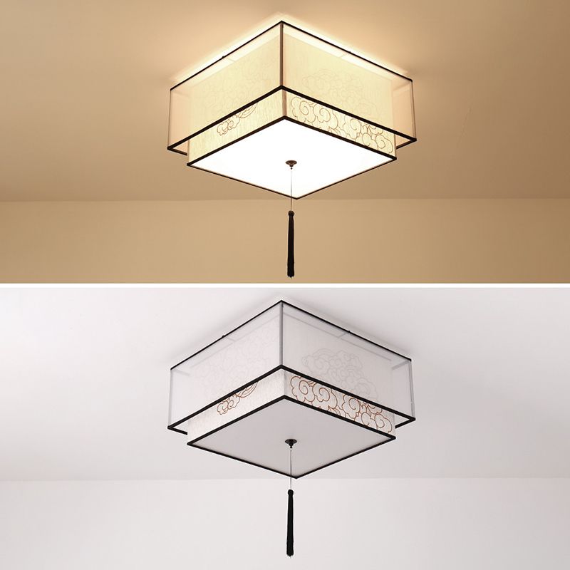 Geometric Living Room Flush Mount Ceiling Light Fixture Fabric Modern Flush Mount Lamp in White