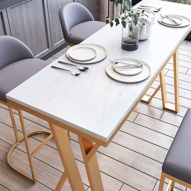 White Glam Style Bar Table in Faux Marble and Metal Bar Table for Dining Room