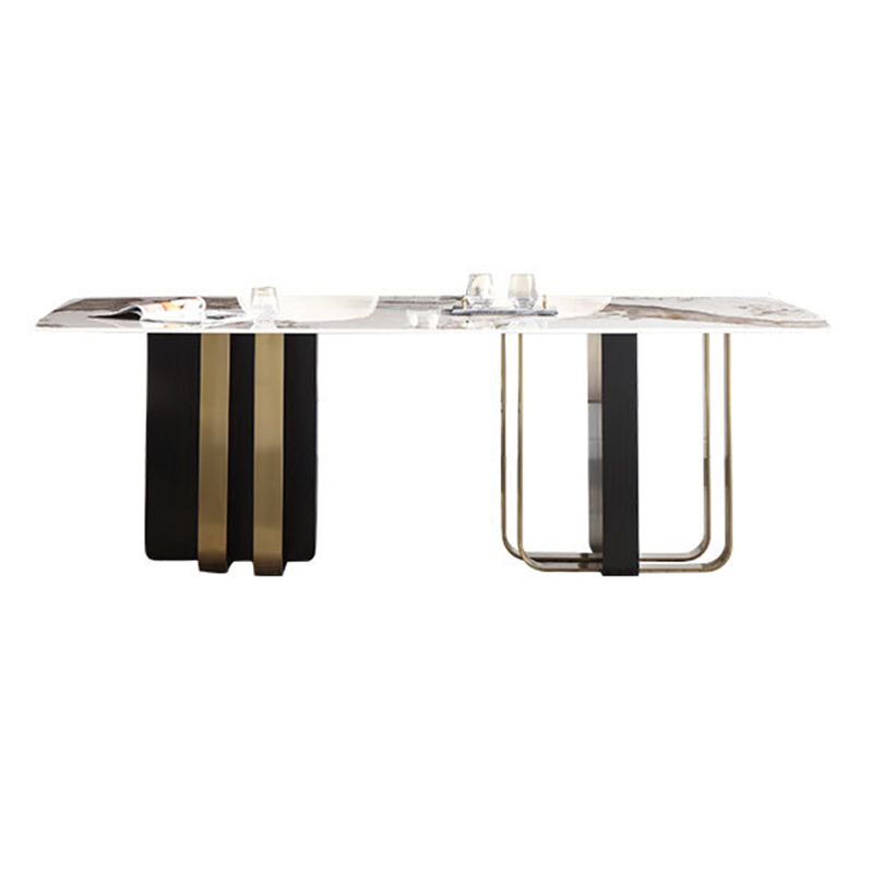 Modern Style Rectangle Dining Table Sintered Stone Table with Metal Legs for Home