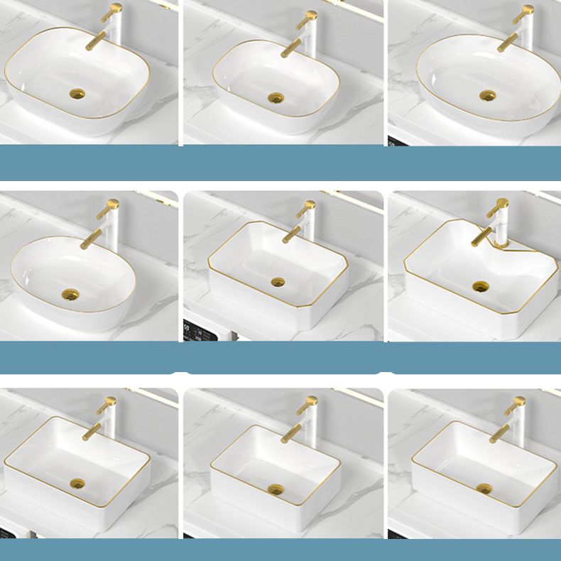 Traditional Vessel Sink Rectangular Porcelain with Overflow And Drain Assembly Wash Stand