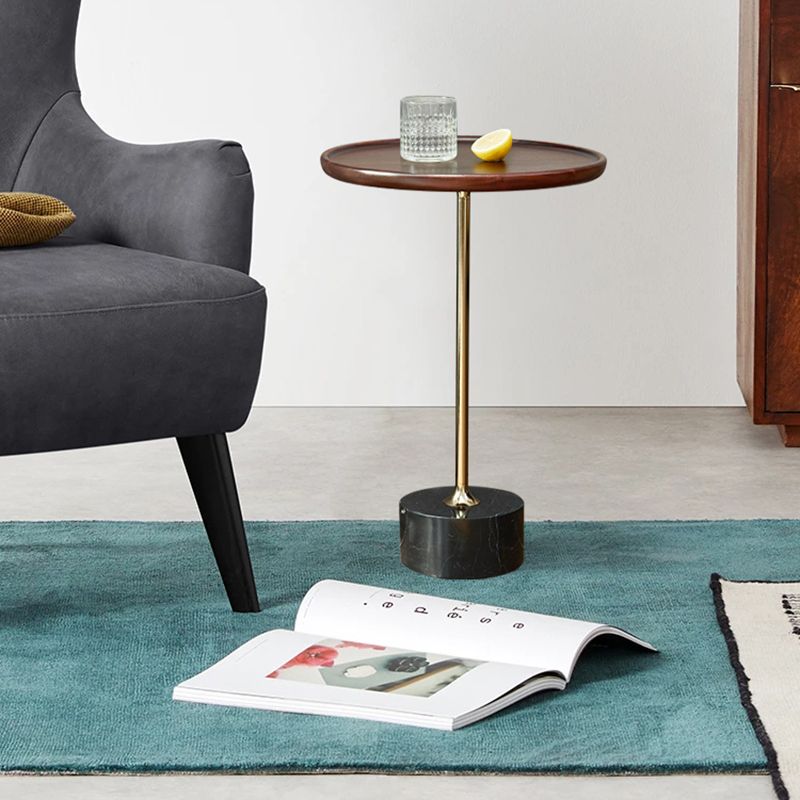 Contemporary Wood Round Top Side Table Marble Pedestal End Table