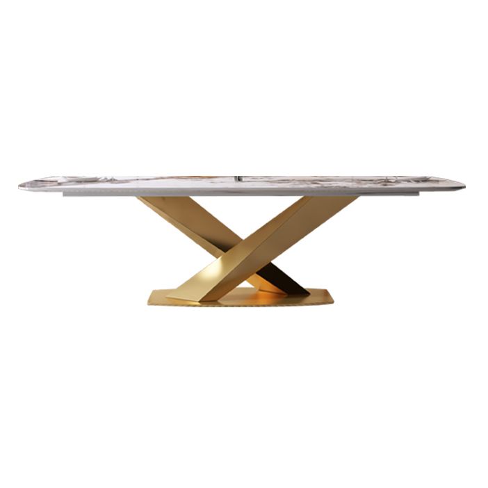 Mesa de comedor de lujo rectángulo Tono blanco Fijación de piedra sinterizada