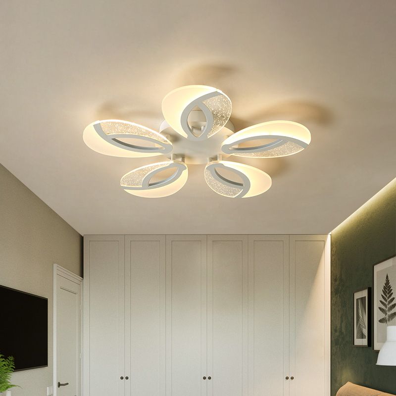 Petal LED Flush Ceiling Light Fixture Modernist Acrylic 5/9/18-Light White Semi Mount Lighting for Bedroom