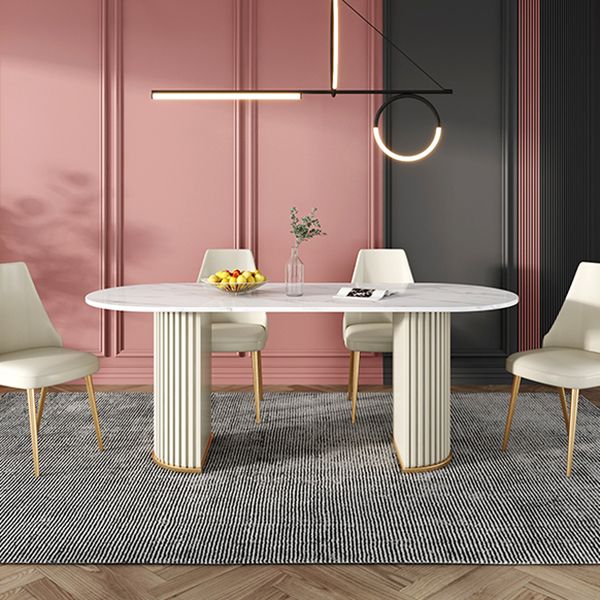 Double Pedestal Dinner Table Traditional Luxury Oval Dining Table for Home