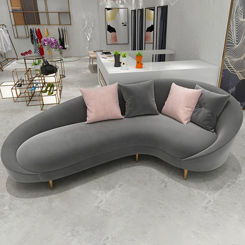 Curved Velvet Sofa Tight Back 33.46 inch High Sloped Arm Sofa