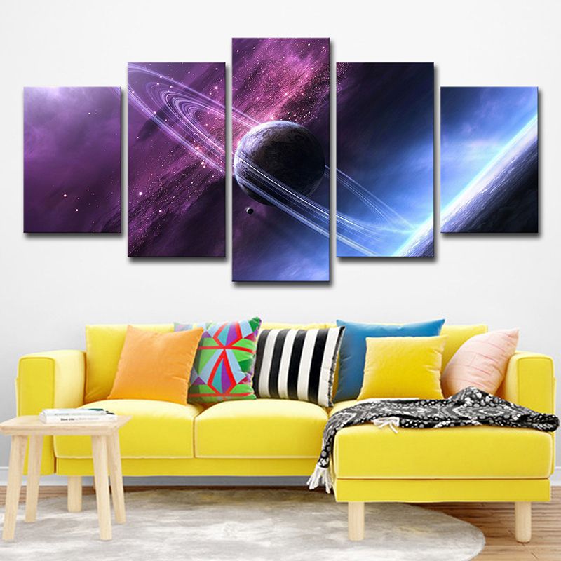 Purple Digital Print Planet Canvas Multi-Piece Fictional Child Bedroom Wall Art