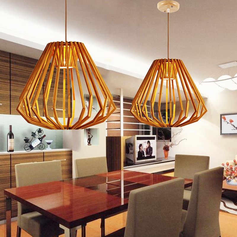 Posteo de diamantes de madera natural Asia Asia Cabeza individual lámpara colgante en beige