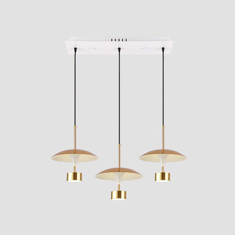 Gold Flat Dome Multi-Light-Anhänger Post moderne 3-Licht-LED-LED-LED-Deckenhänge-Fixture