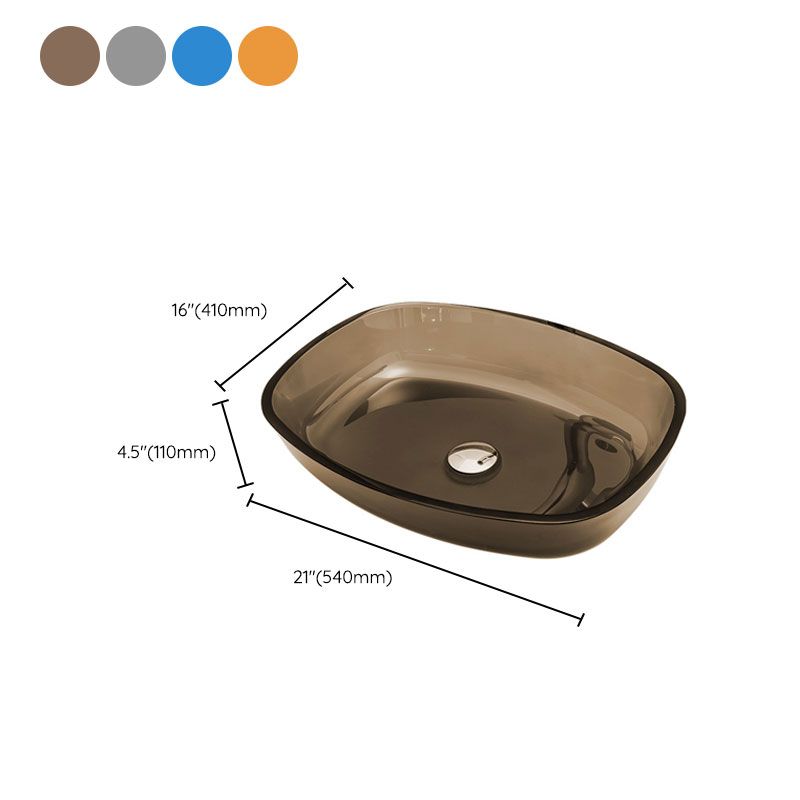 Modern Bathroom Sink Glass Oval-Shape Vessel Bathroom Sink with Pop-Up Drain