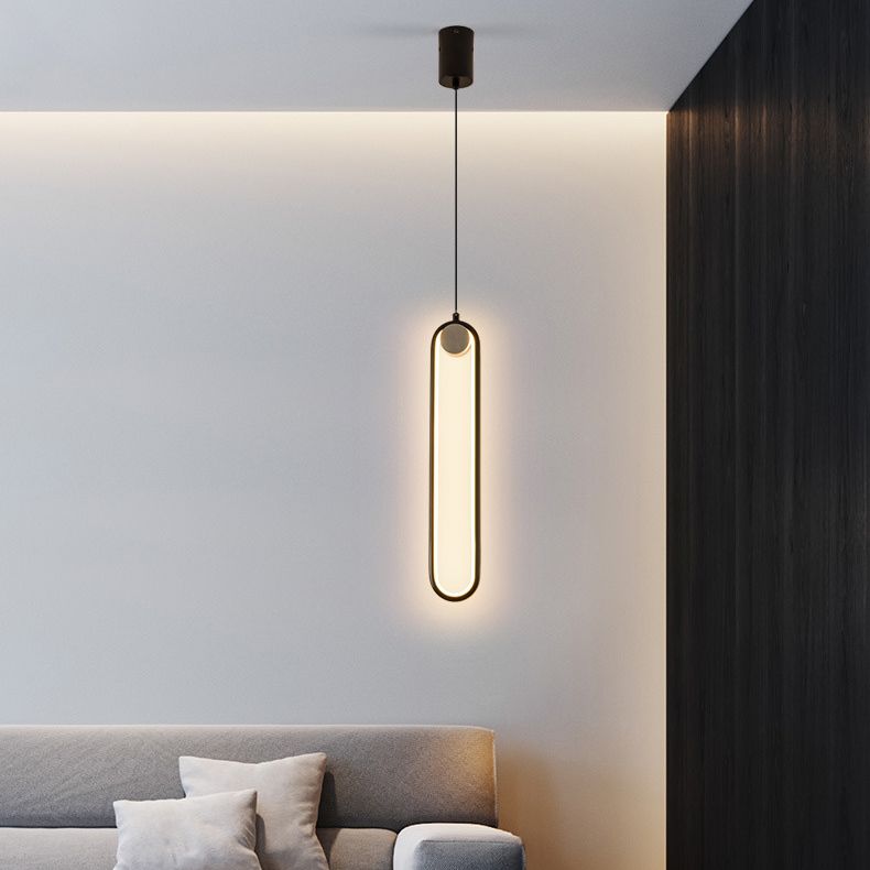 Contemporary One-Light Black Metal Oval Pendant Lighting for Dinning Room Cafe