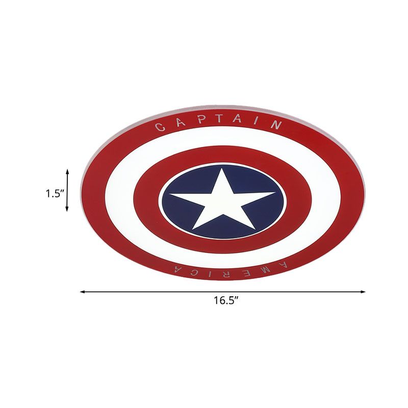 Cirkel plafondlamp voor jongensslaapkamer, metaal LED-kinderinbouwverlichting in rood met pentagrampatroon, 16,5"/20,5" W