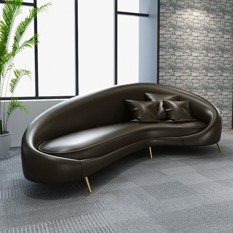 Modern Faux Leather Curved Sofa with Sloped Arms for Living Room