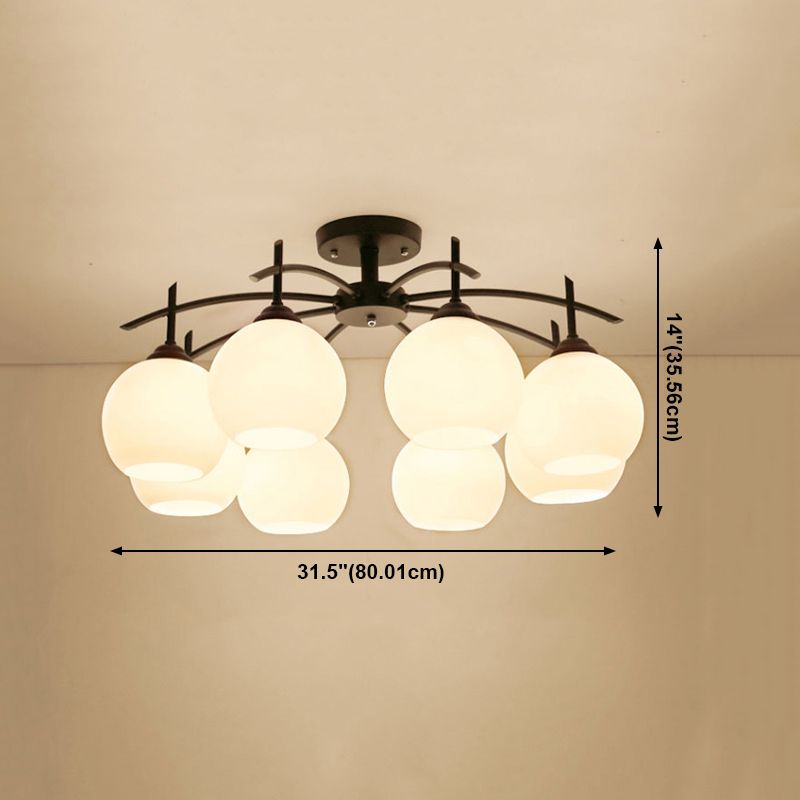 Black Semi Flush Mount Lighting Modern Glass Spherical Ceiling Mount Light Fixture