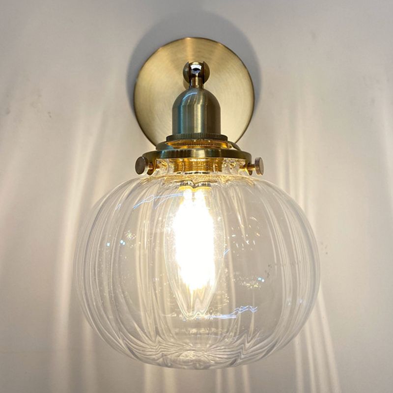 Metal Modern Wall Sconce Pumpkin Shape Vanity Lamp with Glass Shade for Bathroom