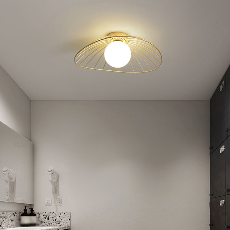 Metal Round Flush Ceiling Light Industrial Style 1 Light Flush Mount Fixture