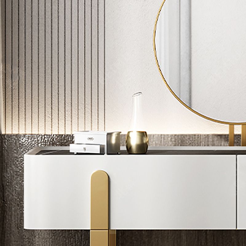 Contemporary Stone Top Vanity Desk 2-Drawer Dressing Table with Stool