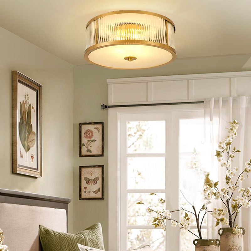 Classic Drum Flush Ceiling Light Transparent Glass Flush Ceiling Light Fixtures for Bedroom