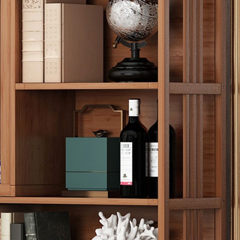 Modern Bamboo Bookshelf Brown Closed Back Shelf Bookcase With Cabinets