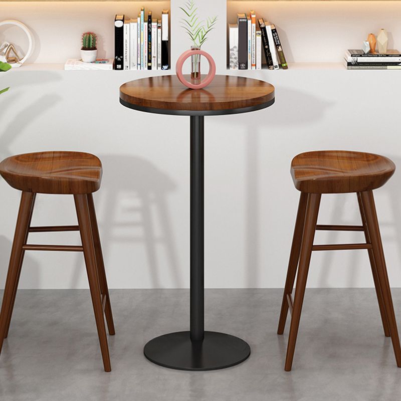 Modern Round Bar Dining Table Indoor Wood Top Bar Height Pub Table Iron Base