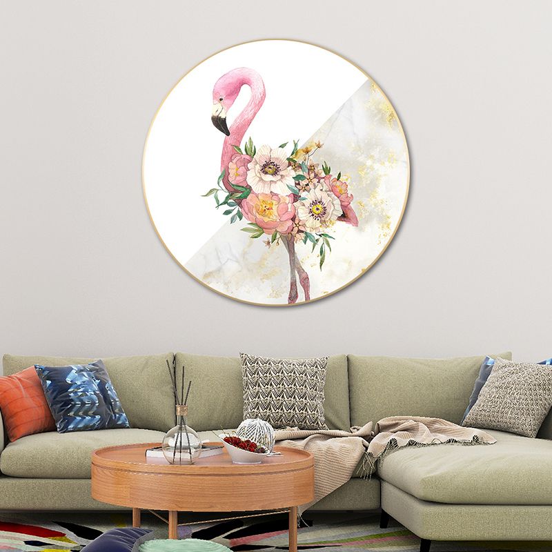 Canvas Pink Painting Contemporary Style Flamingo and Flower Wall Decor, Multiple Sizes