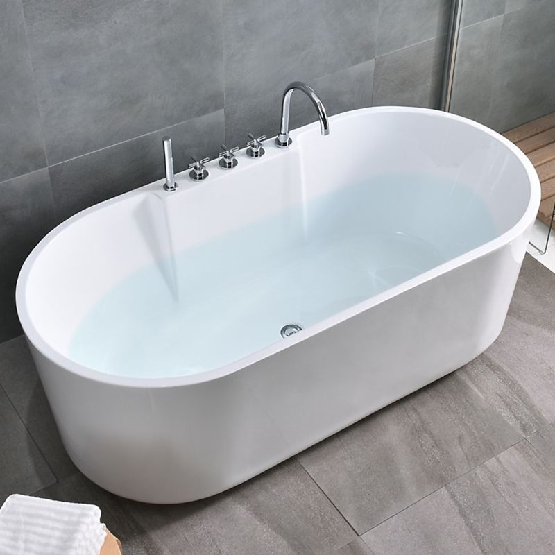 Contemporary Freestanding Acrylic-Fiberglass Bathtub White Oval Soaking Bath Tub
