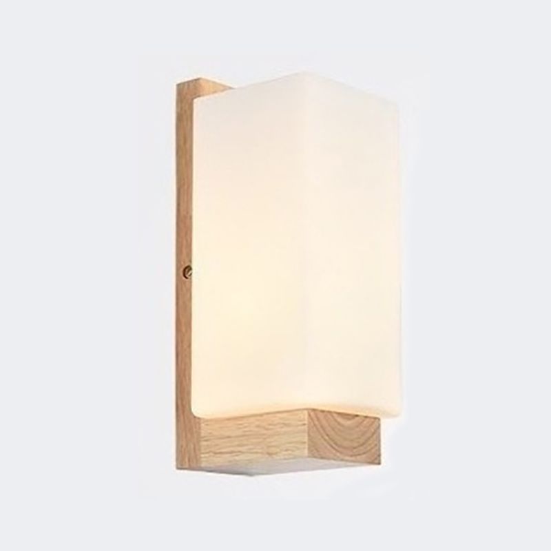 Estilo japonés de pared de madera de madera apliques de pared geométrica con vidrio blanco