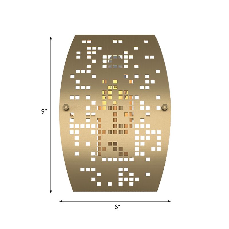 Curved Panel Metal Wall Light Colonialist 1 Light Living Room Sconce Lamp in Gold with Cutout Design