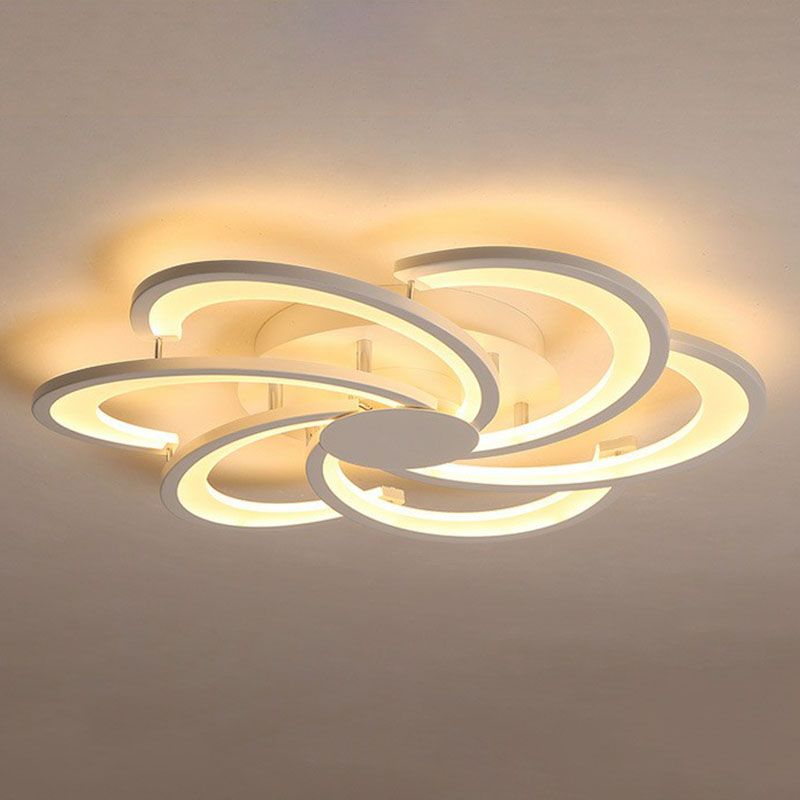 Flower Living Room Flush Ceiling Light Acrylic Contemporary LED Semi Flush Mount Lighting Fixture in White