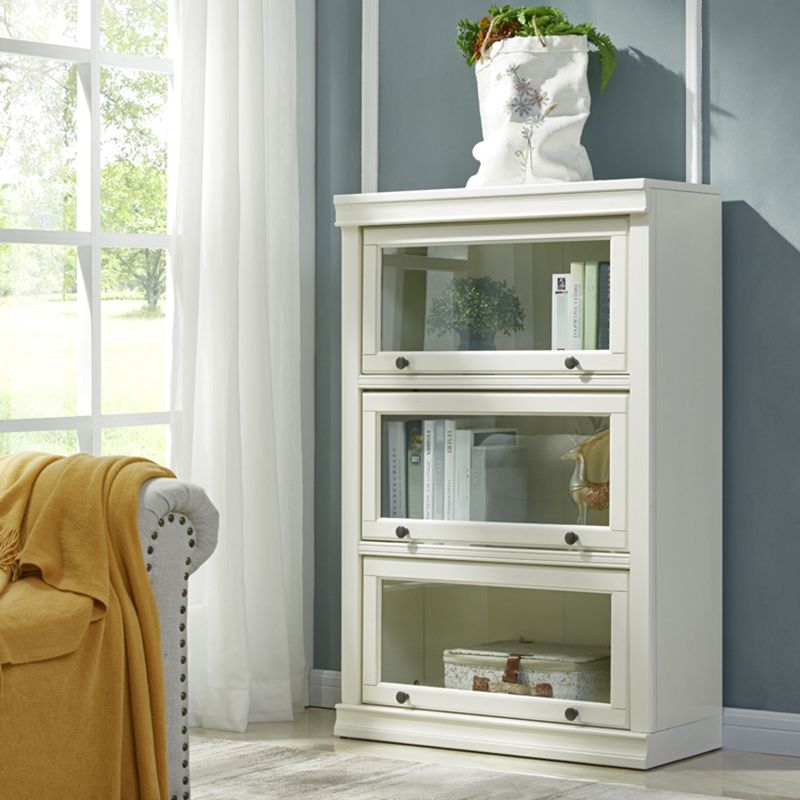 Urban Oak Wood Standard Bookcase White Vertical Bookshelf with Glass Doors