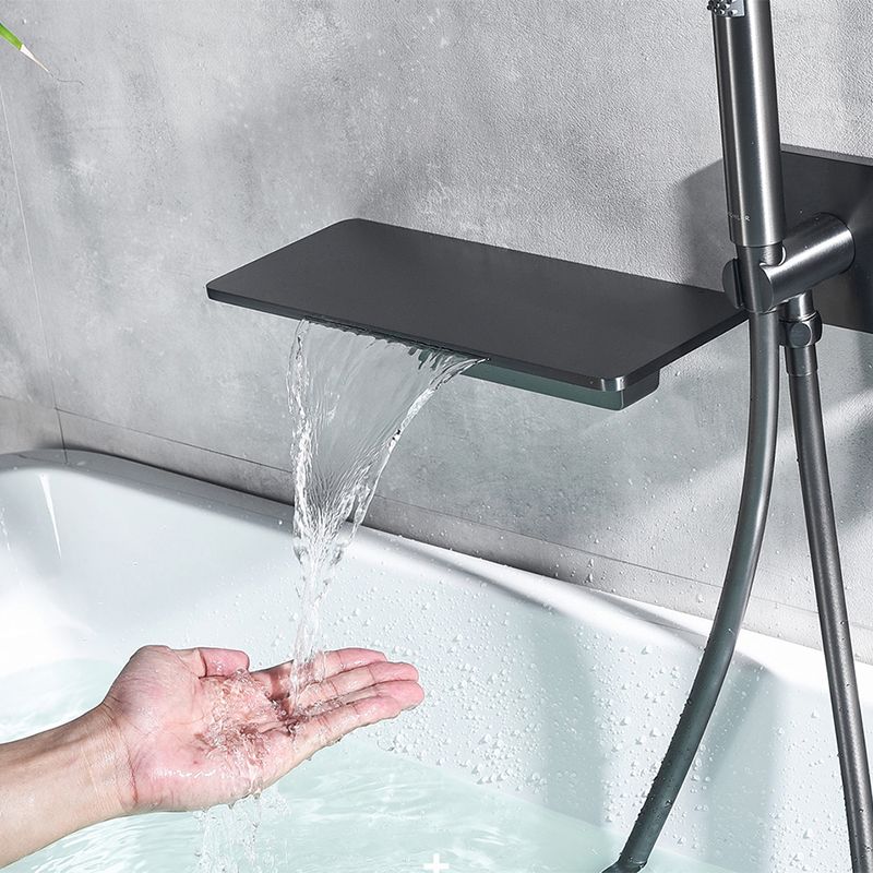 Wall Mounted Metal Tub Filler Double Handles Waterfall Tub Faucet Trim