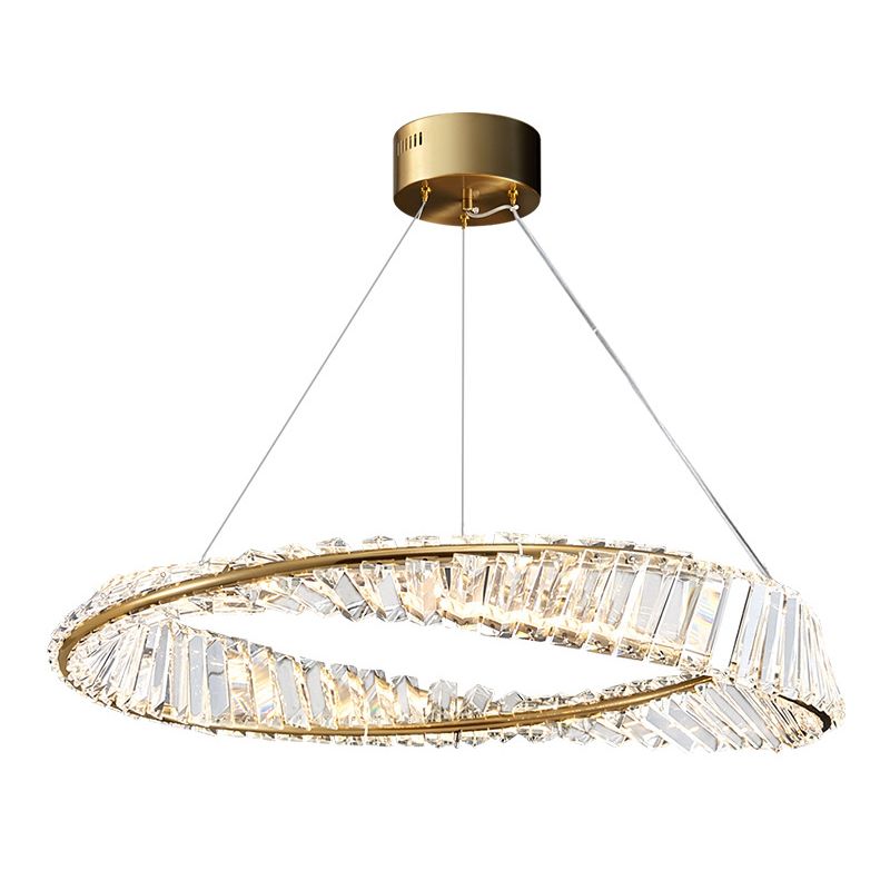 Circular Carousel LED Pendant Lamp Modern Minimalist Prismatic Crystal Living Room Hanging Ceiling Light