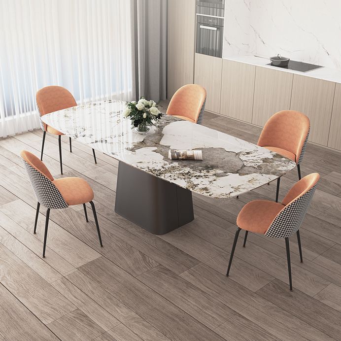 Modern Sintered Stone Table Set of 5/7 with Rectangle Table Dining Set with Orange PU Leather Chairs
