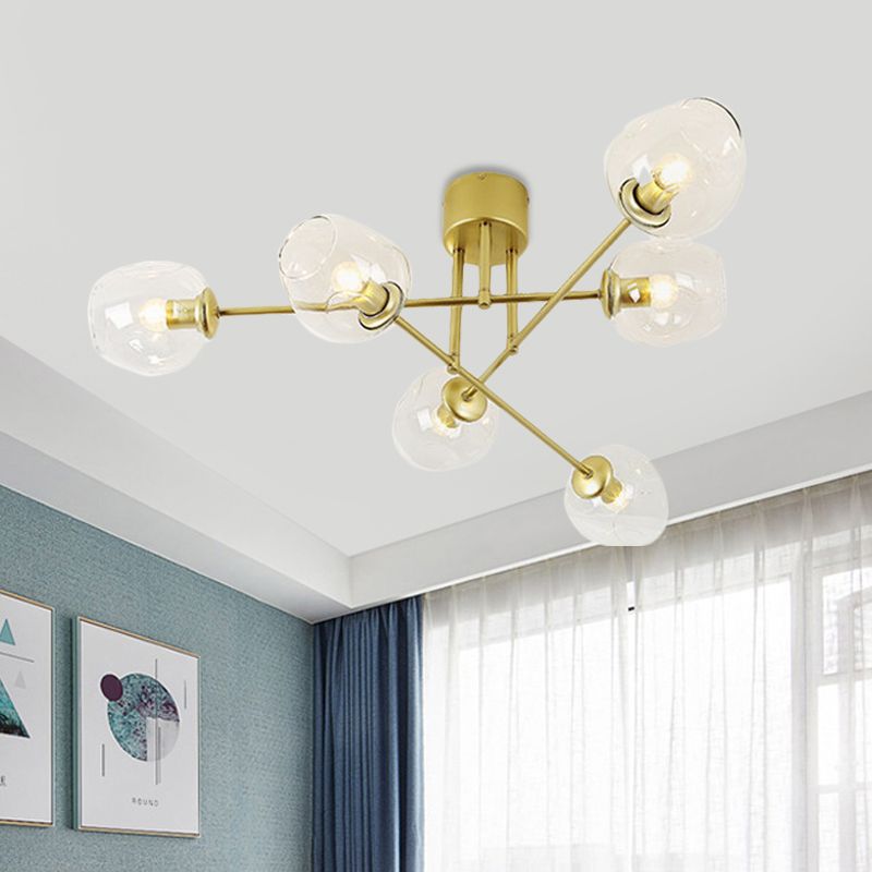 3/6/8 Luci Living Room Semi Flush Light Gold / Black Semi Flush Montaggio con Bubble Clear Glass Shade