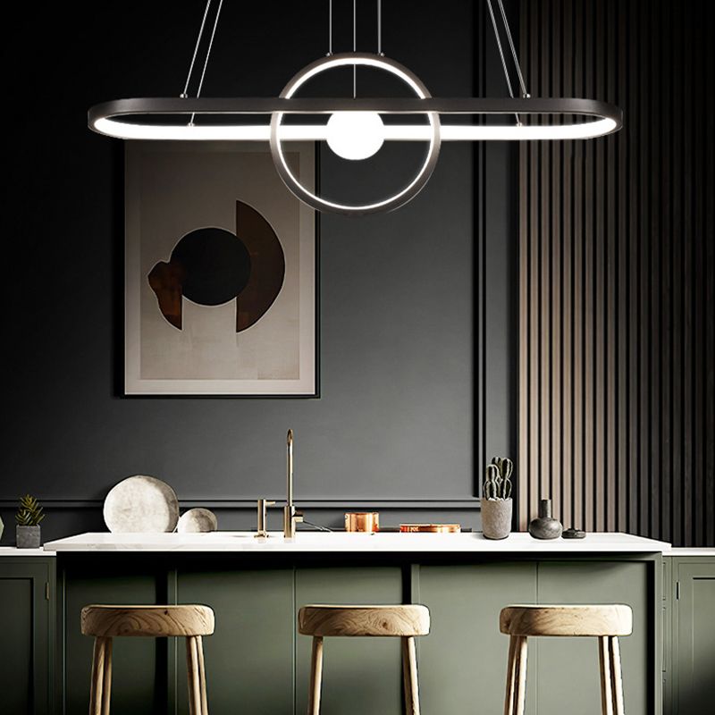 Geometric Island Lights Modern Kitchen Island Lighting Metal 3 Light Island Lamps in Black