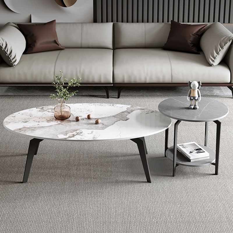 2 Nesting Slate Coffee Table Set Oval Coffee Table with Storage