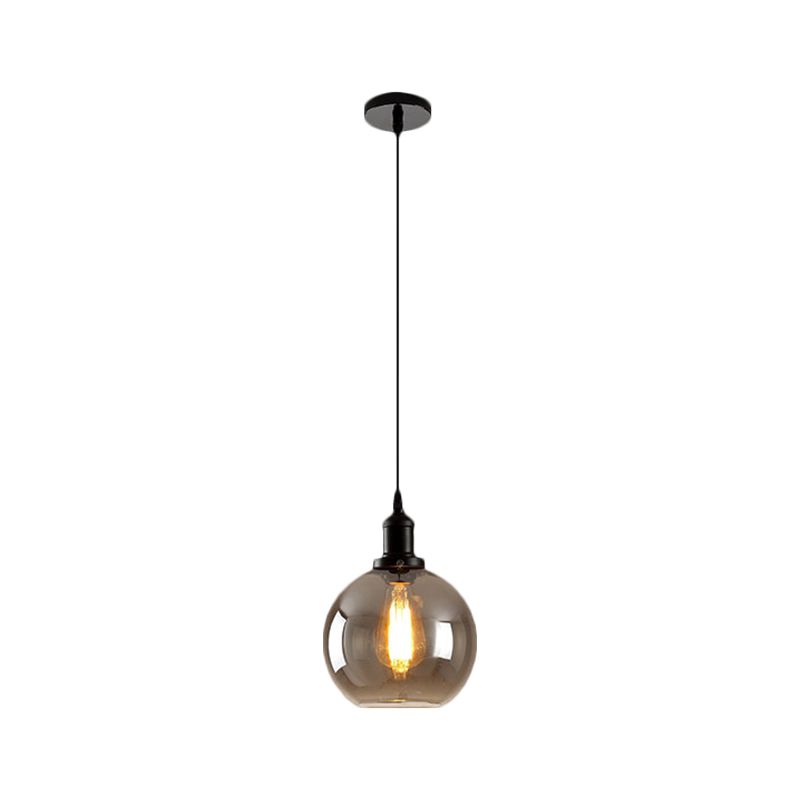 Black 1 Light Pendse Techo Light Farmhouse Smoked Globe Lighting Fixture