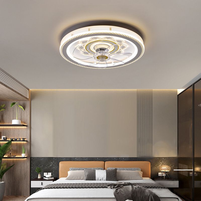 Weißer Kreis LED Deckenventilator Leichte stilvolle nordische Acryl -Halbflush -Halterung für Schlafzimmer