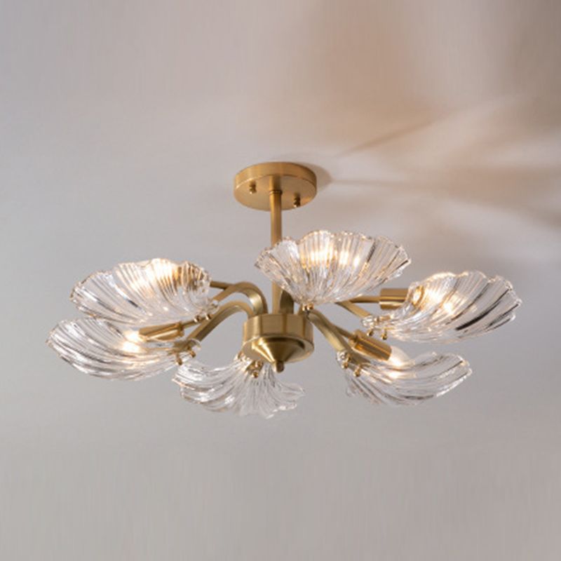 Contemporary Shell-Shaped Flush Light Fixture Glass Flush Mount Ceiling Light in Gold