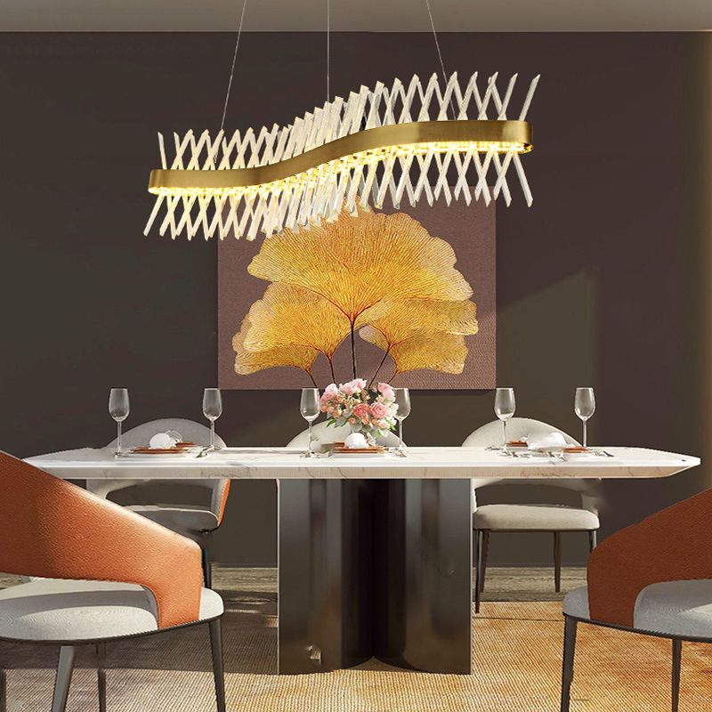 Modern Linear LED Island Light Crystal Elegant Island Lighting Fixtures for Living Room